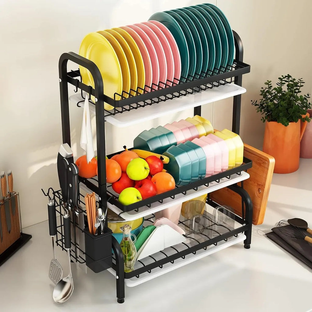 Escurridor de Platos 3 Niveles Acero Inoxidable Negro | ELEA